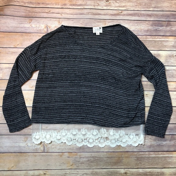 La Hearts Sweaters - L.A. Hearts Black &White Sweater Lace Trim Size M